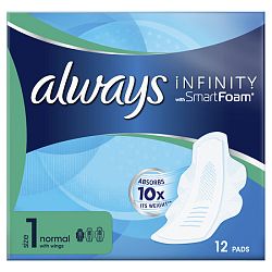 Always Infinity Normal (Size 1) Hygienické Vložky Krídelká 12 Revolučná Technológia Always Best Comfort & Protection Vložky