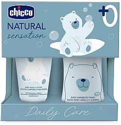 Chicco Natural Sensation 0+ šampón a sprchový gél pre deti od narodenia 200 ml + 0+ telové mlieko pre deti od narodenia 150 ml