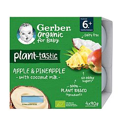 Gerber Organic Rastlinný Dezert Jablko a Ananás s kokosovým mliekom 4 x 90 g