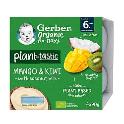 Gerber Organic Rastlinný Dezert Mango a Kiwi s kokosovým mliekom 4 x 90 g