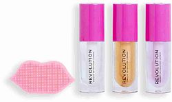 Makeup Revolution London Kiss & Go Lip Oil Set, Lip Oil 4,5 ml, Lip Oil Honey 4,5 ml + Lip Oil Peach Pink 4,5 ml + Lip Oil Watermelon 4,5 ml + peelingový olej 1 x