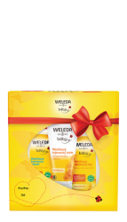 Weleda Měsíčkový kojenecký krém 75 ml + kojenecká kúpeľ 200 ml + kojenecký olej 200 ml + Bavlněná plena s potiskem darčeková sada