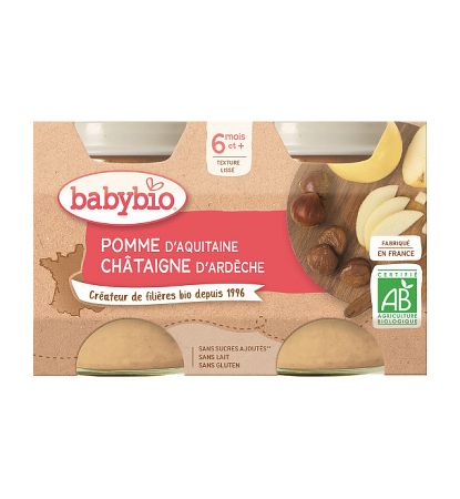 Babybio Jablko s gaštanovým pyré ovocný príkrm 2 x 130 g