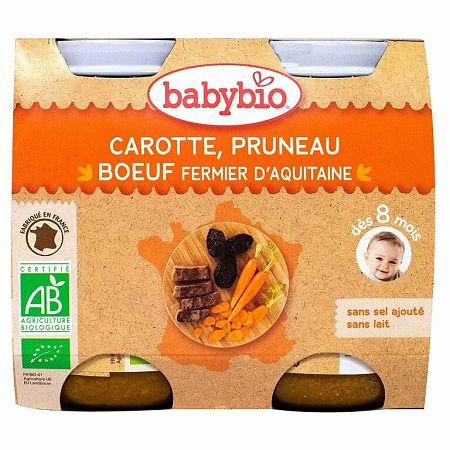 Babybio menu mrkva a sušené slivky s hovädzím mäsom 2 x 200 g