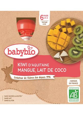 Babybio Pyré kiwi mango kokosové mlieko 4 x 90 g