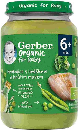 Gerber Organic brokolica s hráškom a morčacím mäsom 190 g