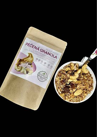 Healthy Planet Bezlepková pečená granola Slaný karamel z ružovej Himalájskej soli s kešu, mandľami a morušou bielou 400 g