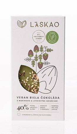 LASKAO VEGAN Biela čokoláda s moringou a lieskovými orieškami 75 g