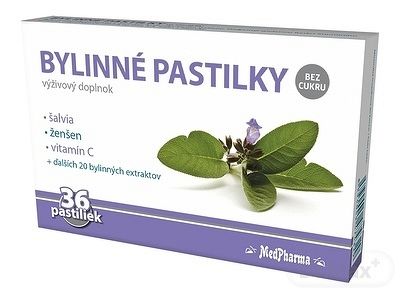 MedPharma Bylinné pastilky bez cukru pas šalvia ženšen Vitamín C 36 ks