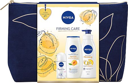 Nivea Firming Care telové mlieko Q10 400 ml + sprchový gel Apricot 250 ml + antiperspirant Original Care 50 ml + kosmetická taštička darčeková sada