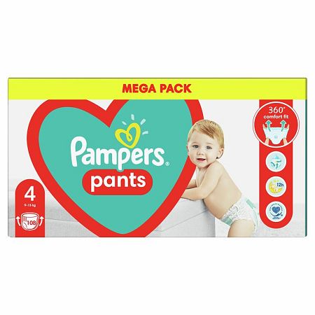 PAMPERS Pants 4 (9-15 kg) 108 ks - plienkové nohavičky