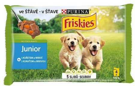 Purina Friskies Puppy VitaFit kapsička pre šteňatá s kuraťom a mrkvou v šťave 4 x 100 g