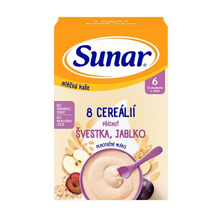 Sunar mliečna kaša s 8 cereáliami slivka, jablko 210 g