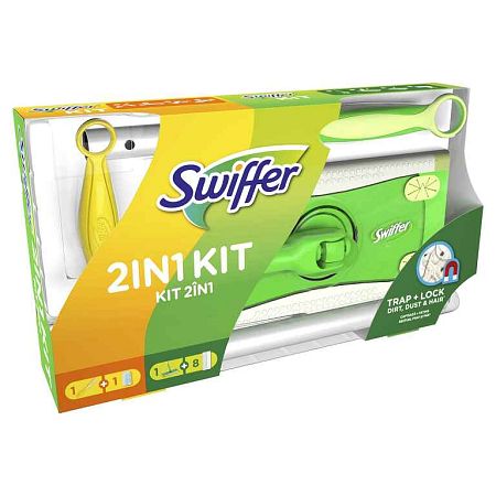 Swiffer 2v1 Kit mop + náhradné prachovka na podlahu 8 ks + násada malá + prachovka 1 ks